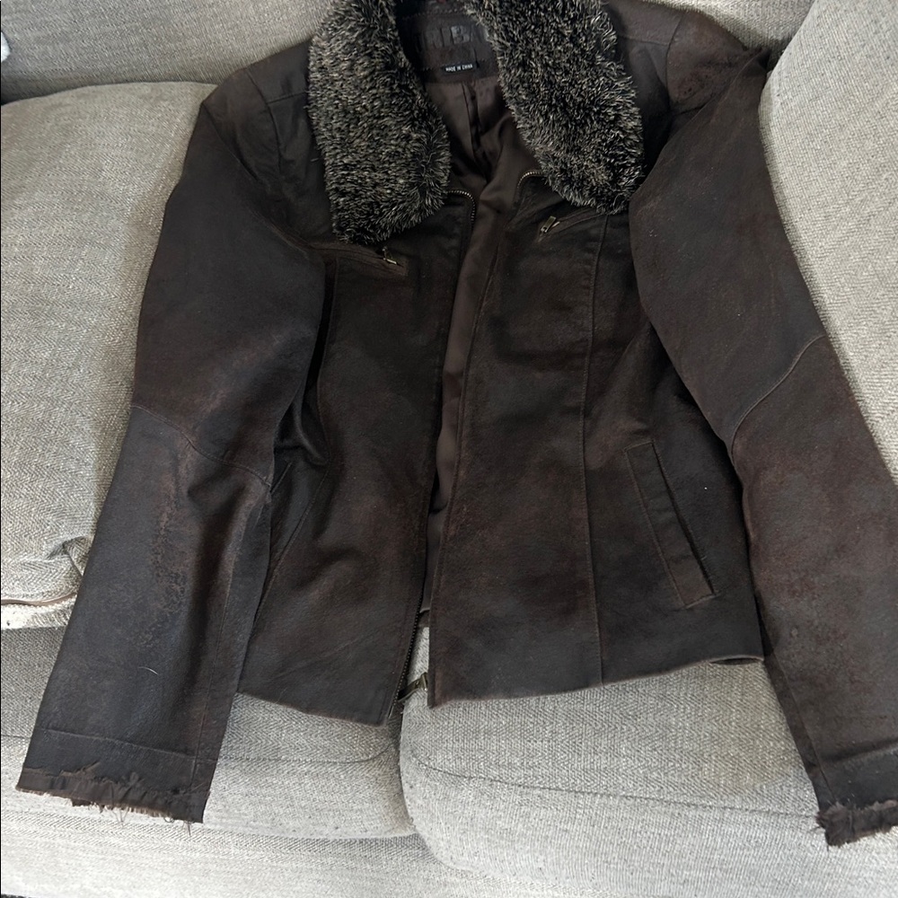 Women's Dark Brown Faux-Shearling Collar Jacket